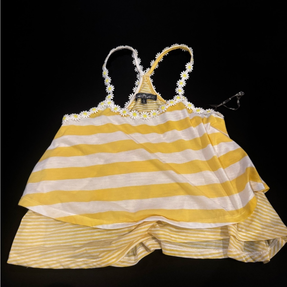 Almost Famous Yellow White Floral Trim Tank Coquette Cottagecore Y2K